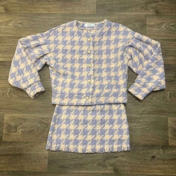 NEW Storets Lori Houndstooth 2 Piece Set Size Small Purple Wool Skirt Jacket NWT - Picture 6 of 14